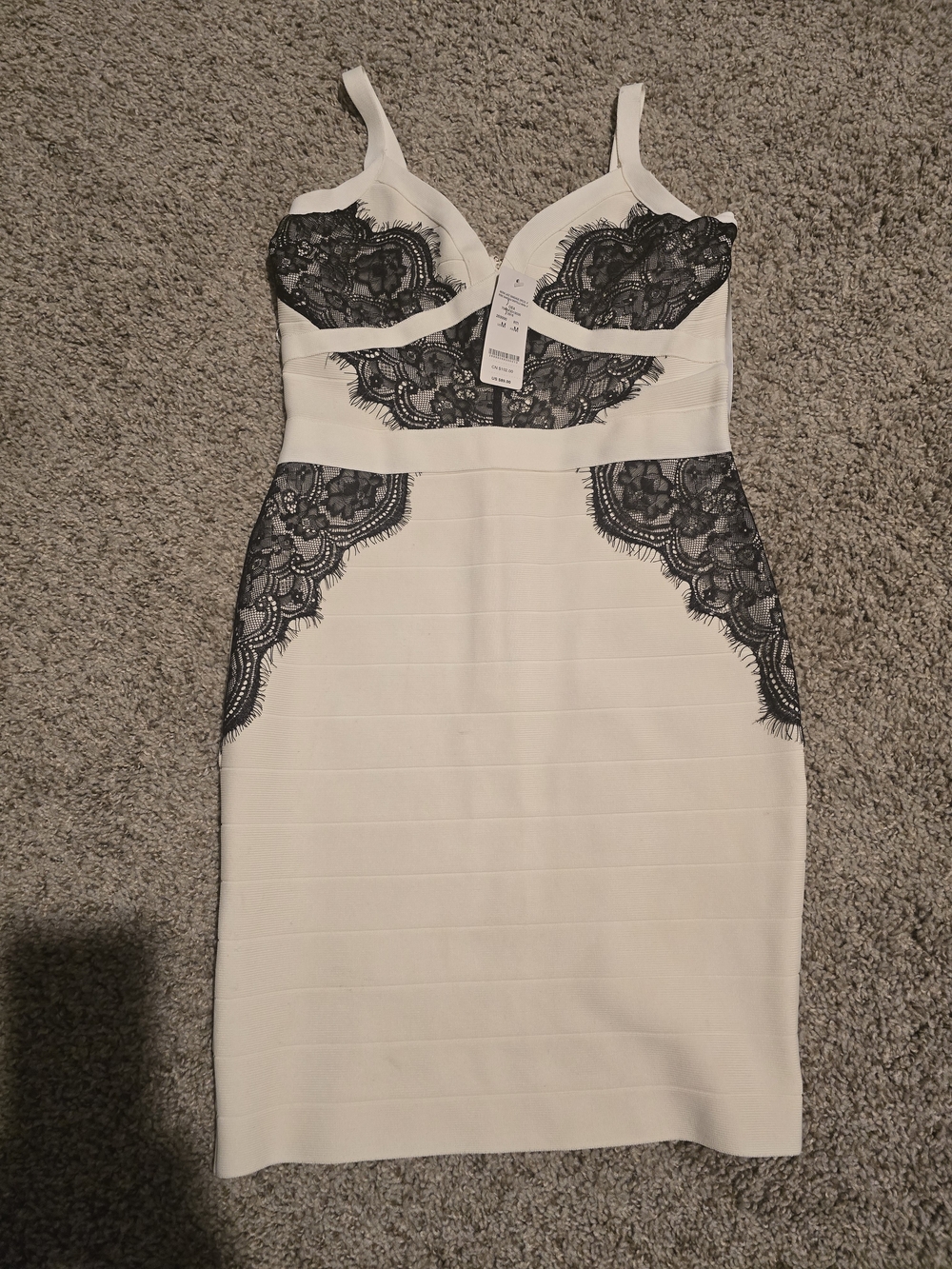 bebe White Mini Dress with Black Lace